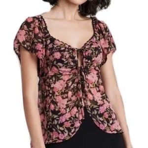 Wild Fable Women's Pink and Black Flutter Blouse